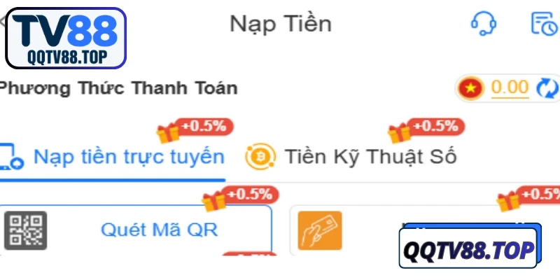 Hình thức nạp tiền TV88 phổ biến